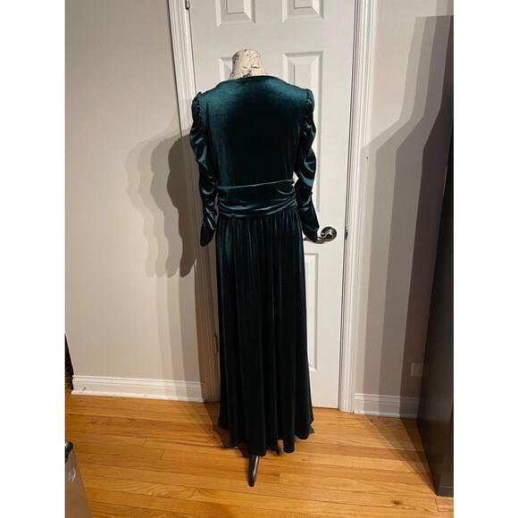 Velvet Velour Emerald Draped Flare Long Sleeve Evening Gown wrap holiday costume - Picture 4 of 8
